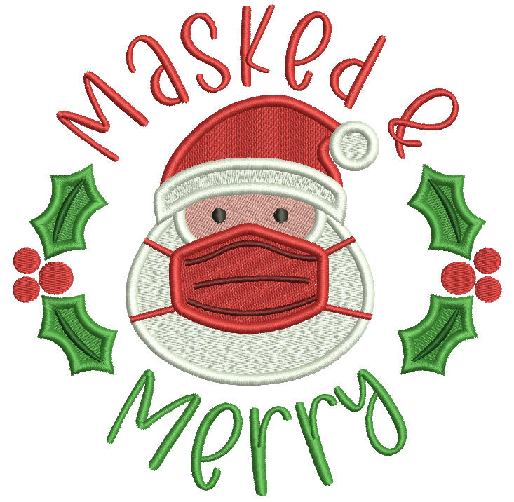 Masked And Merry Santa Christmas Filled Machine Embroidery Design Digitized Pattern
