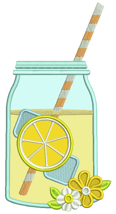 Mason Jar With Lemonade Applique Machine Embroidery Digitized Design Pattern