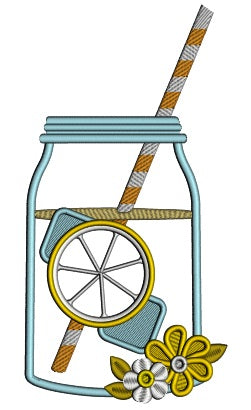 Mason Jar With Lemonade Applique Machine Embroidery Digitized Design Pattern