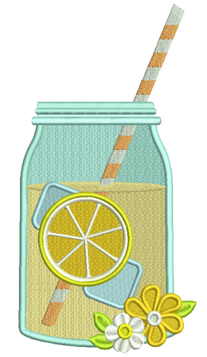 Mason Jar With Lemonade Filled Machine Embroidery Digitized Design Pattern