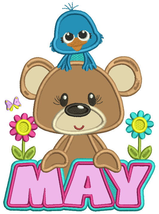 May Bear And Bird Applique Machine Embroidery Design Digitized Pattern