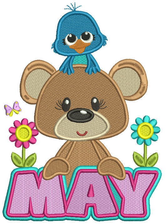 May Bear And Bird Filled Machine Embroidery Design Digitized Pattern