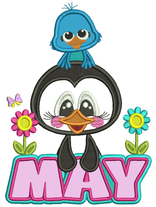 May Penguin And a Bird Applique Machine Embroidery Design Digitized Pattern