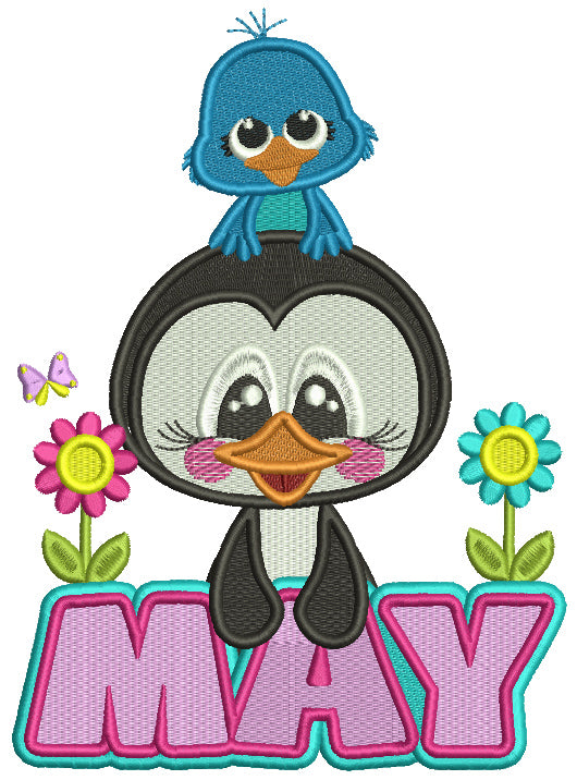 May Penguin And a Bird Filled Machine Embroidery Design Digitized Pattern