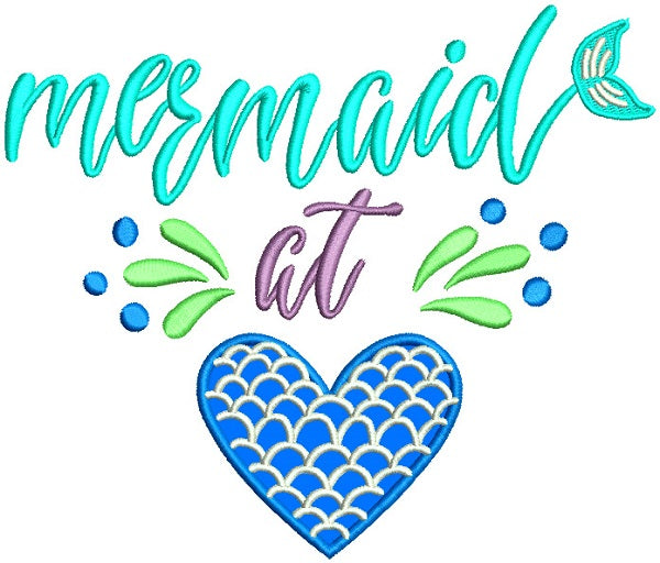 Mermaid At Heart With Waves Applique Machine Embroidery Design Digitized Pattern