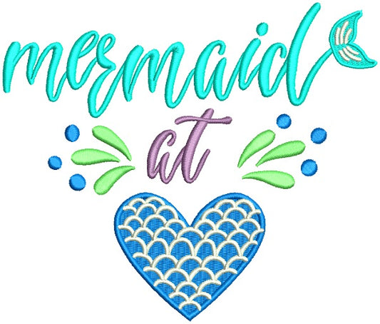 Mermaid At Heart With Waves Filled Machine Embroidery Design Digitized Pattern