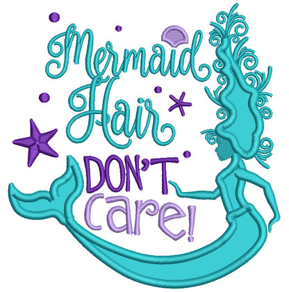 Mermaid Hair Don't Care Starfish And Shells Applique Machine Embroidery Design Digitized Pattern