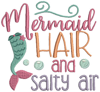 Mermaid Hair and Salty Air Marine Filled Machine Embroidery Design Digitized Pattern