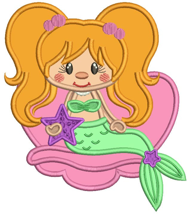 Mermaid Holding a Star Applique Machine Embroidery Design Digitized Pattern
