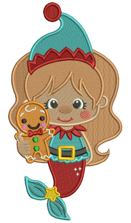Mermaid Holdinng Gingerbread Man Filled Christmas Machine Embroidery Design Digitized Pattern