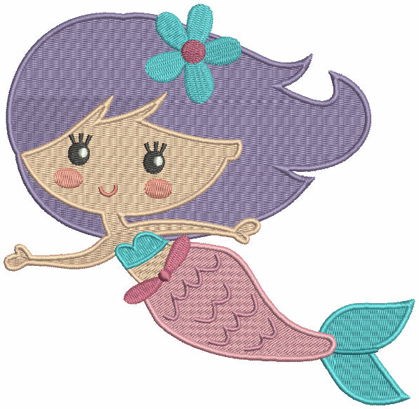 Mermaid With Cute Daisy Bow Filled Machine Embroidery Design Digitized Pattern