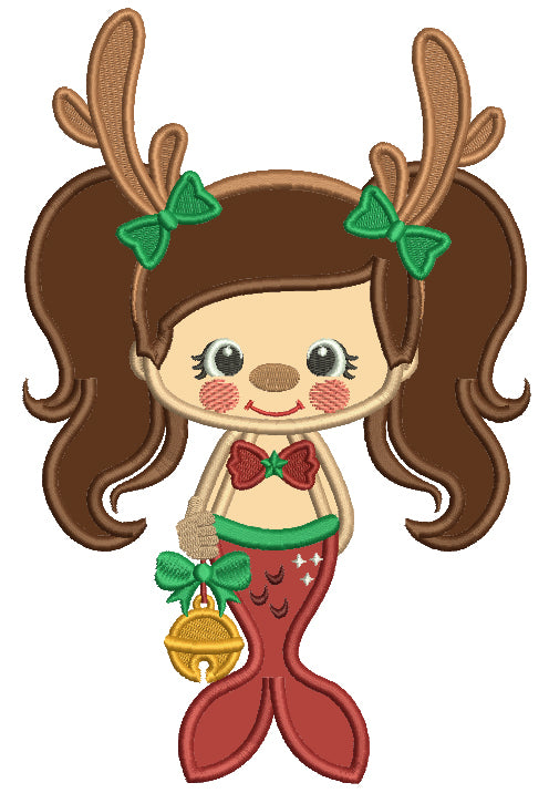 Mermaid With Deer Antlers Applique Christmas Machine Embroidery Design Digitized Pattern