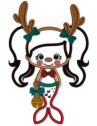 Mermaid With Deer Antlers Applique Christmas Machine Embroidery Design Digitized Pattern
