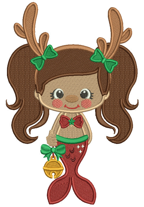 Mermaid With Deer Antlers Filled Christmas Machine Embroidery Design Digitized Pattern