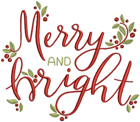 Merry And Bright Christmas Filled Machine Embroidery Design Digitized Pattern