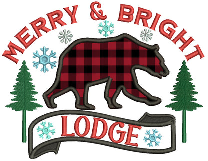 Merry And Bright Lodge Black Bear Christmas Applique Machine Embroidery Design Digitized Pattern