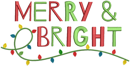 Merry Bright Christmas Lights Filled Machine Embroidery Design Digitized Pattern