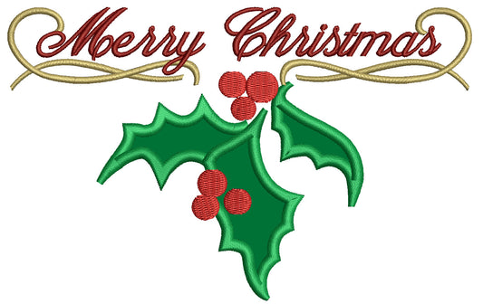 Merry Christmas Leaves Applique Machine Embroidery Digitized Design Pattern