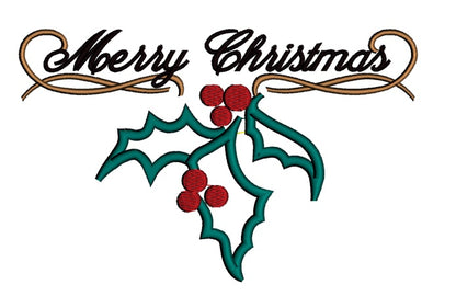 Merry Christmas Leaves Applique Machine Embroidery Digitized Design Pattern