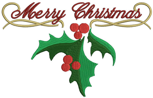 Merry Christmas Leaves Filled Machine Embroidery Digitized Design Pattern