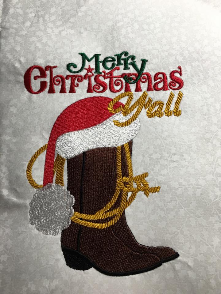 Merry Christmas Yall Boot Filled Machine Embroidery Digitized Design Pattern
