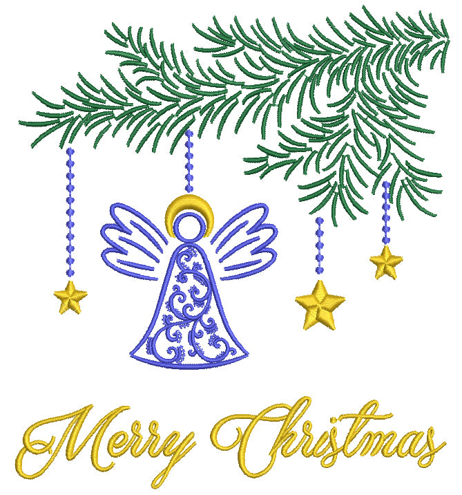 Merry Christmas Angel Ornament Filled Machine Embroidery Design Digitized Pattern