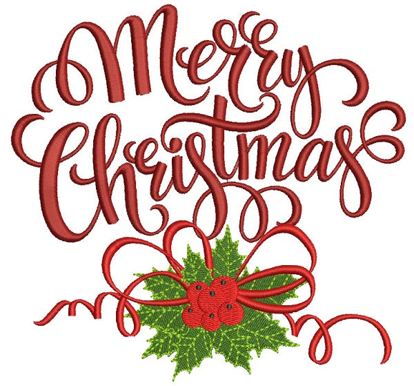 Merry Christmas Berries Filled Machine Embroidery Design Digitized Pattern