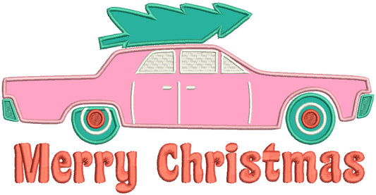 Merry Christmas Car And Tree Applique Machine Embroidery Design Digitized Pattern