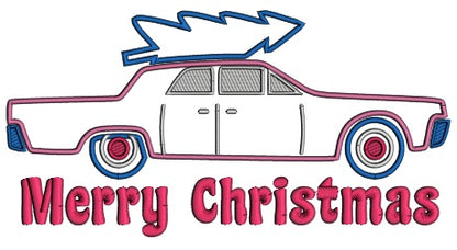 Merry Christmas Car And Tree Applique Machine Embroidery Design Digitized Pattern