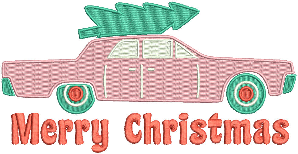 Merry Christmas Car And Tree Filled Machine Embroidery Design Digitized Pattern