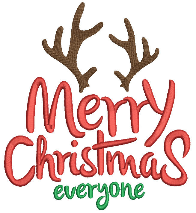 Merry Christmas Everyone Deer Antlers Filled Machine Embroidery Digitized Design Pattern