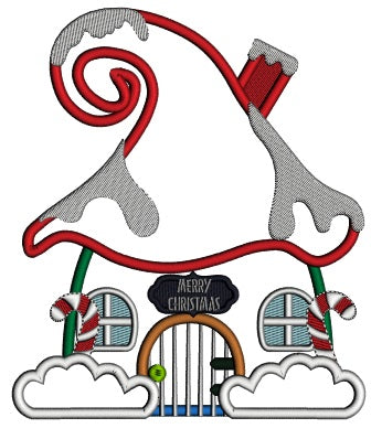 Merry Christmas Gnome House Applique Machine Embroidery Design Digitized Pattern