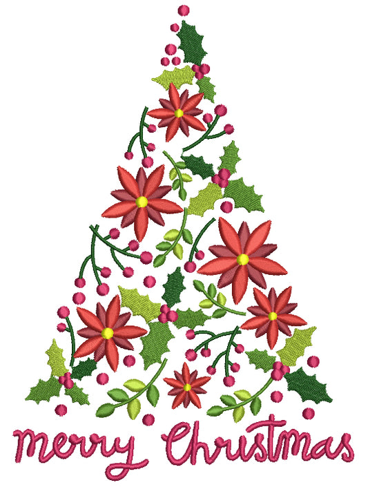 Merry Christmas Majestic Tree Filled Machine Embroidery Digitized Design Pattern
