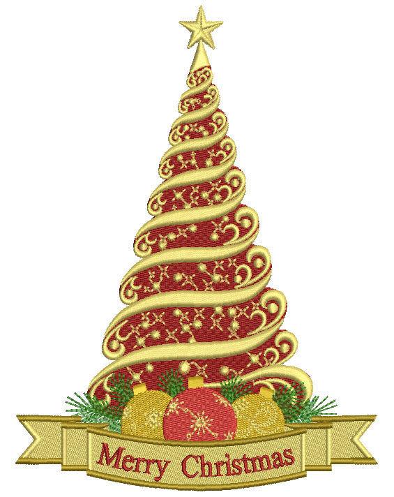 Merry Christmas Majestic Tree Filled Machine Embroidery Design Digitized Patter