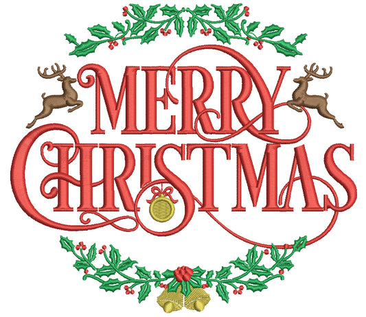 Merry Christmas Ornament Filled Machine Embroidery Digitized Design Pattern