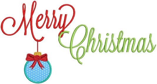 Merry Christmas Ornament With a Bow Applique Machine Embroidery Design Digitized Pattern