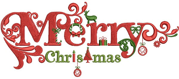 Merry Christmas Ornamental Banner Filled Machine Embroidery Design Digitized Pattern