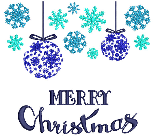 Merry Christmas Ornaments And Snowflakes Filled Machine Embroidery Design Digitized Pattern