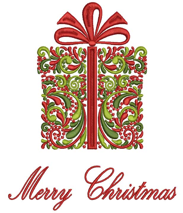 Merry Christmas Ornate Present Filled Machine Embroidery Design Digitized Pattern