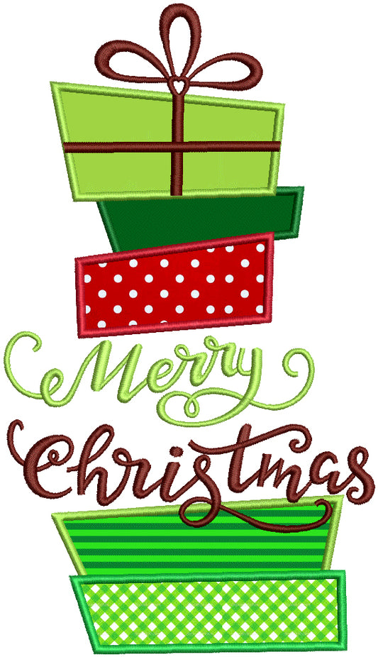 Merry Christmas Presents Applique Machine Embroidery Design Digitized Pattern