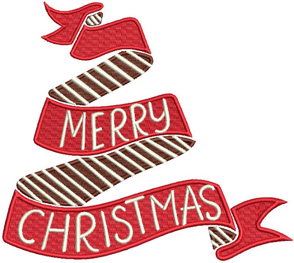 Merry Christmas Ribbon For Presents Filled Machine Embroidery Design Digitized Pattern