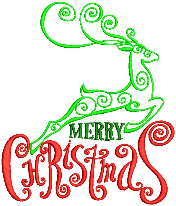 Merry Christmas Santa's Reindeer Outline Filled Machine Embroidery Design Digitized Pattern
