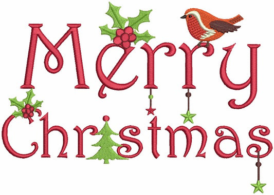 Merry Christmas Snow Bird Filled Machine Embroidery Design Digitized Pattern