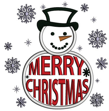 Merry Christmas Snowman Applique Machine Embroidery Digitized Design Pattern