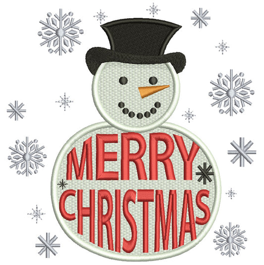Merry Christmas Snowman Filled Machine Embroidery Digitized Design Pattern