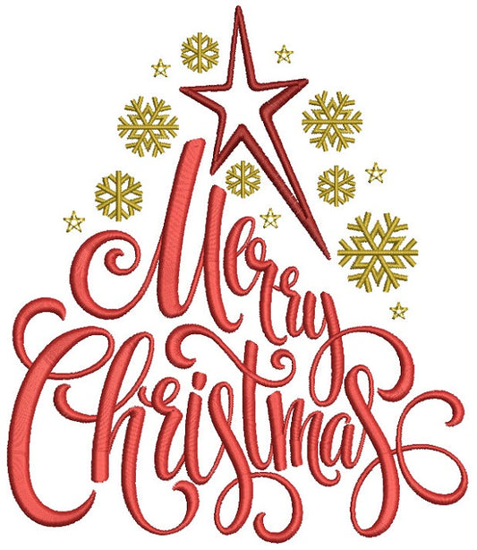 Merry Christmas Star And Snowflakes Filled Machine Embroidery Design Digitized Pattern