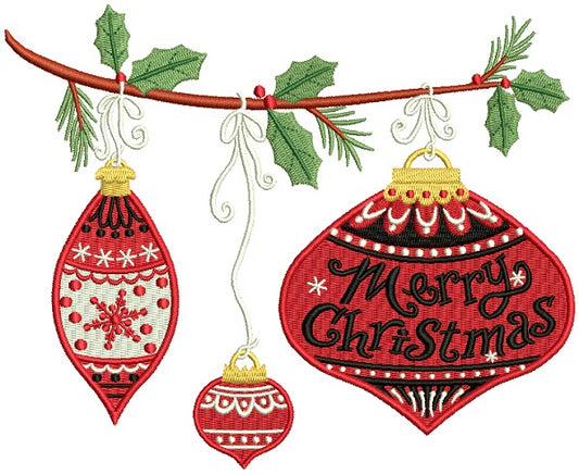 Merry Christmas Three Beautiful Ornaments Filled Machine Embroidery Design Digitized Pattern