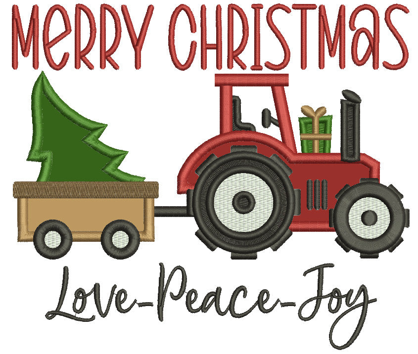 Merry Christmas Tractor Love Peace Joy Applique Machine Embroidery Design Digitized Pattern