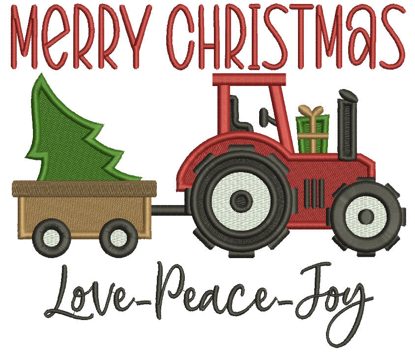 Merry Christmas Tractor Love Peace Joy Filled Machine Embroidery Design Digitized Pattern