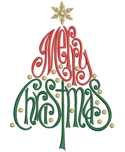 Merry Christmas Tree Filled Machine Embroidery Digitized Design Pattern